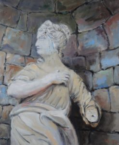 "Fragilitas" (Zerbrechlichkeit), beschädigte Statue in Ludwigburg, 2020, 60x50 cm, Öl auf Leinwand [XX-03]