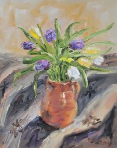 Vase mit Tulpen, 2018, 50x40 cm, Öl auf Leinwand [XX-10]