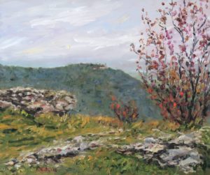 Burg Teck im Herbst, Blick vom Albtrauf, 2018, 50x60 cm, Öl auf Leinwand [BW-01]