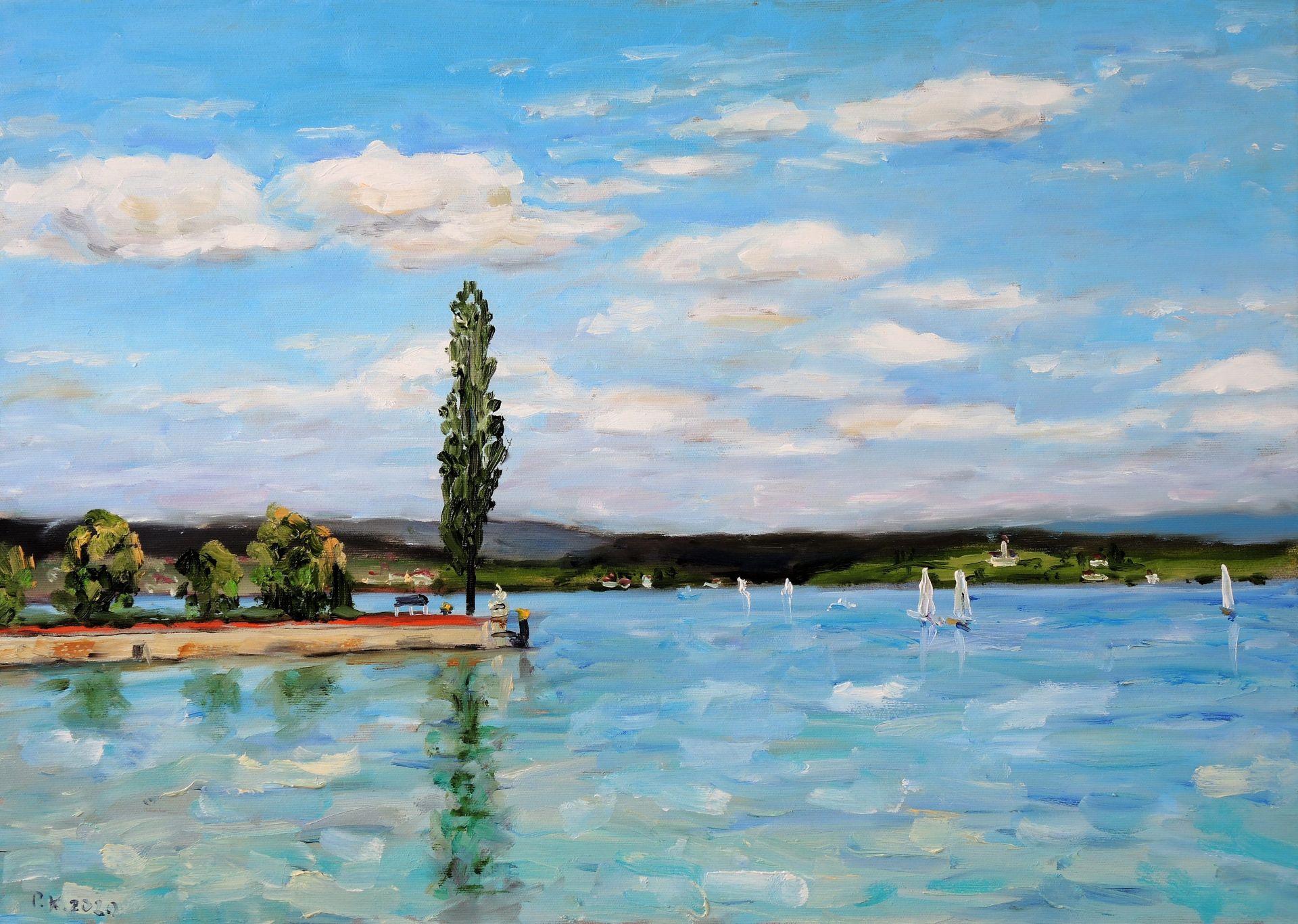 Überlinger See vor Mainau, 2020, 50x70 cm, Öl auf Leinwand