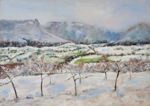Neidlinger Tal mit Ruine Reußenstein im Winter, 2021, 50x70 cm, Öl auf Leinwand [BW-09]