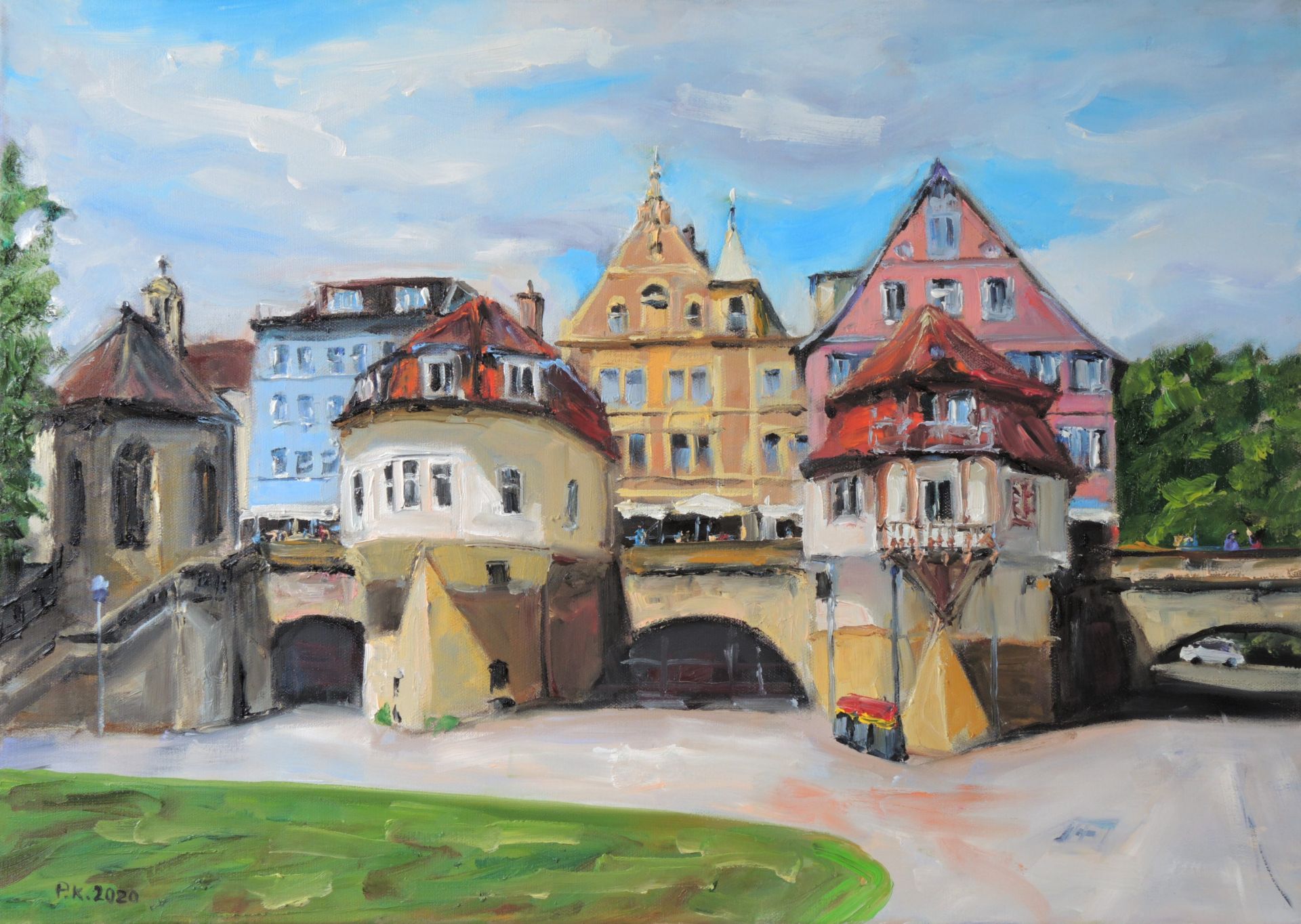 Innere Brücke in Esslingen, 2020, 50x70 cm, Öl auf Leinwand