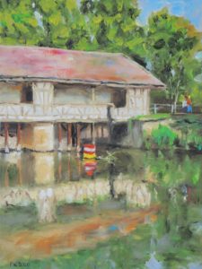 Wasserhaus am Hammerkanal in Esslingen, 2020, 40x30 cm, Öl auf Leinwand [ES-08]