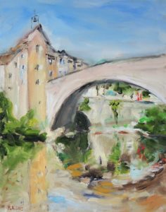 Alte Brücke über den Tarn in Pont-de-Montvert, 2019, 50x40 cm, Öl auf Leinwand [FR-04]