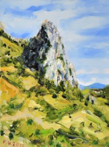 Burgruine Roquefixad, Land der Katharer, Pyrenäen, 2017, 40x30 cm, Öl auf Leinwand [FR-06]