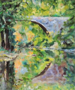 Brücke über die Vis in Cirque de Navacelles (Dép. Hérault), 2020, 60x50 cm, Öl auf Leinwand [FR-08]