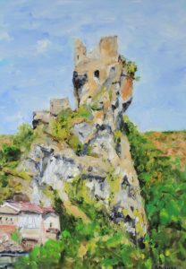 Burgruine in Penne im Aveyrontal (Dép. du Tarn), 2020, 70x50 cm, Öl auf Leinwand [FR-12]