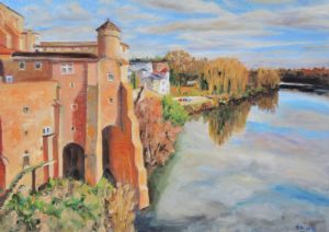 Benediktinerabtei in Gaillac im Herbst (Dép. du Tarn), 2020, 50x70 cm, Öl auf Leinwand [FR-13]