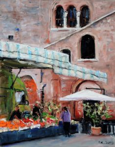 Markt in Mantova (Lombardei), 2019, 50x40 cm, Öl auf Leinwand [IT-06]