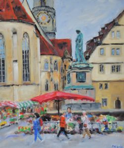 Blumenmarkt auf dem Schillerplatz, 2020, 60x50 cm, Öl auf Leinwand [ST-13]