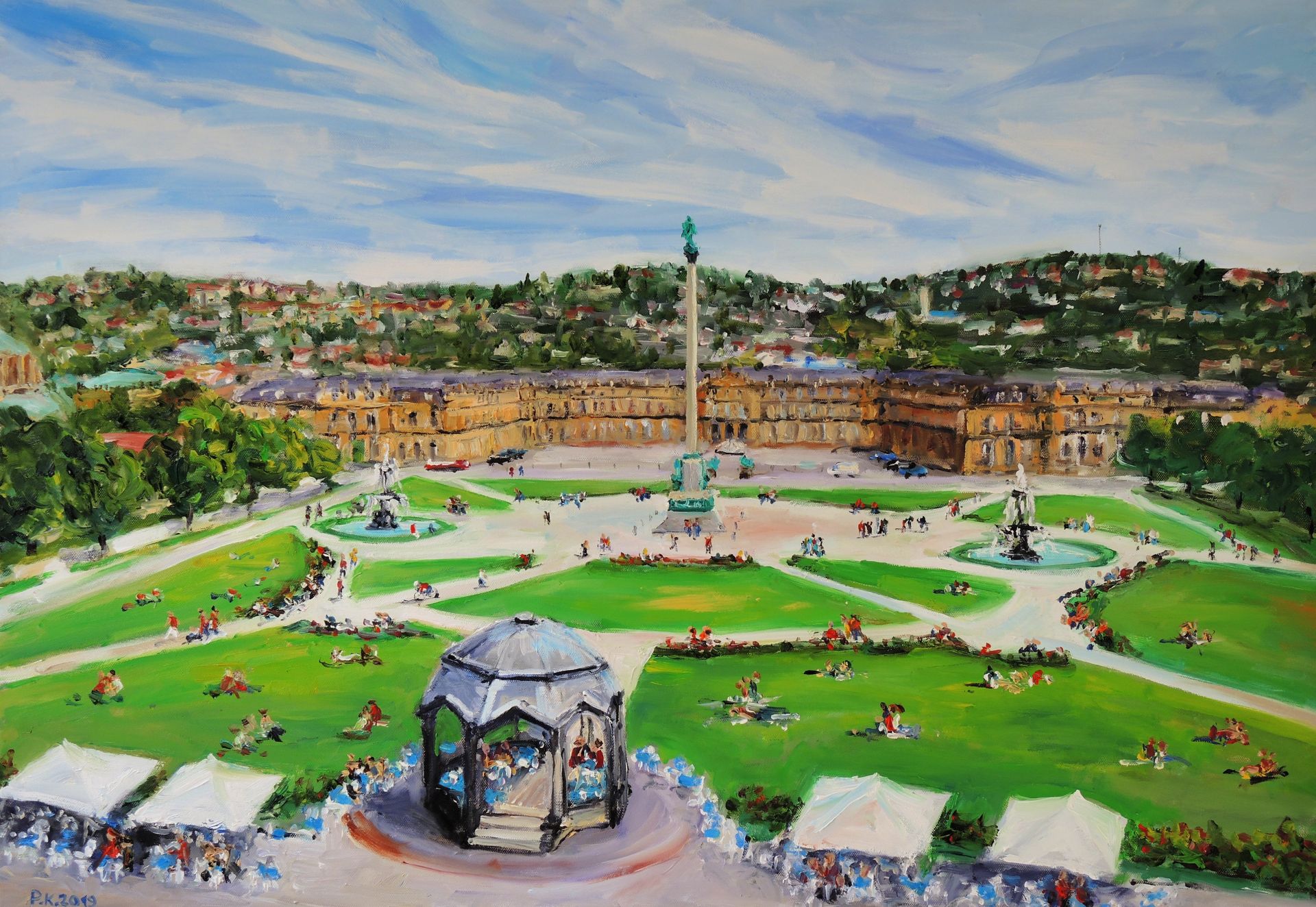 Schlossplatz (Blick vom Königsbau), 2019, 70x100 cm, Öl auf Leinwand