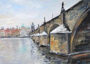 Karlsbrücke in Prag im Winter, 2018, 50x70 cm, Öl auf Leinwand [CZ-04]