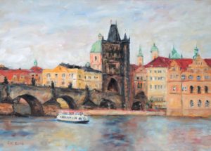 Altstadt von Prag mit Karlsbrücke am Abend, 2016, 50x70 cm, Öl auf Leinwand [CZ-05]