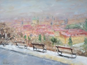 Prag an einem Wintertag (Blick vom Hradschin), 2018, 60x80 cm, Öl auf Leinwand [CZ-06]