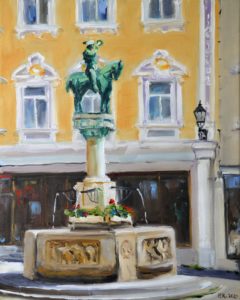 Postmichel-Brunnen in Esslingen, 2021, 50x40 cm, Öl auf Leinwand [ES-13]